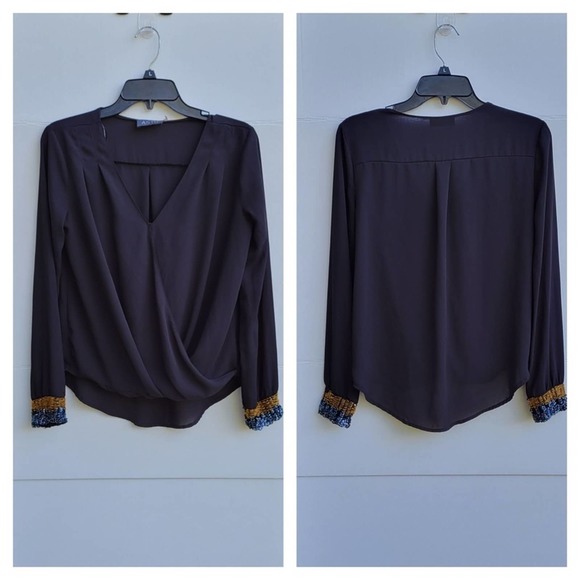 ASTR the Label Surplice Beaded Cuff Blouse - Picture 3 of 11